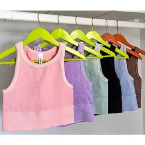 Chevron High Neck Ribbed Seamless Crop in Vintage