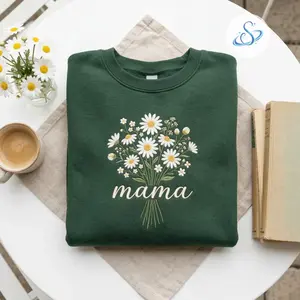 Mama Daisy Embroidered Sweatshirt, Floral Mom Crewneck, Cozy Mother’s Day Pullover with Wildflower Bouquet Design, Cute Gift for Moms, Soft Everyday Spring Apparel