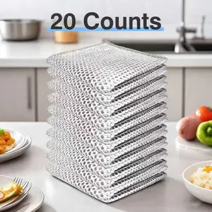 20-Pack Multipurpose Wire Dishwashing Rags Non-Scratch Thick Scrub Cloths Reusable Kitchen Cleaning Scouring Pads for Pots Pans Sponges Alternative CleanTok Magic Washing Towel Dishcloth Durable Metallic Mesh Cleaning Tools