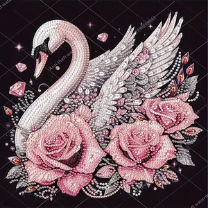Pink White Swan and Rose Pattern Adult 5D-DIY beginner diamond painting kit for creativity - 1 irregularly shaped crystal diamond painting kit, perfect holiday gift, suitable for decorating walls i