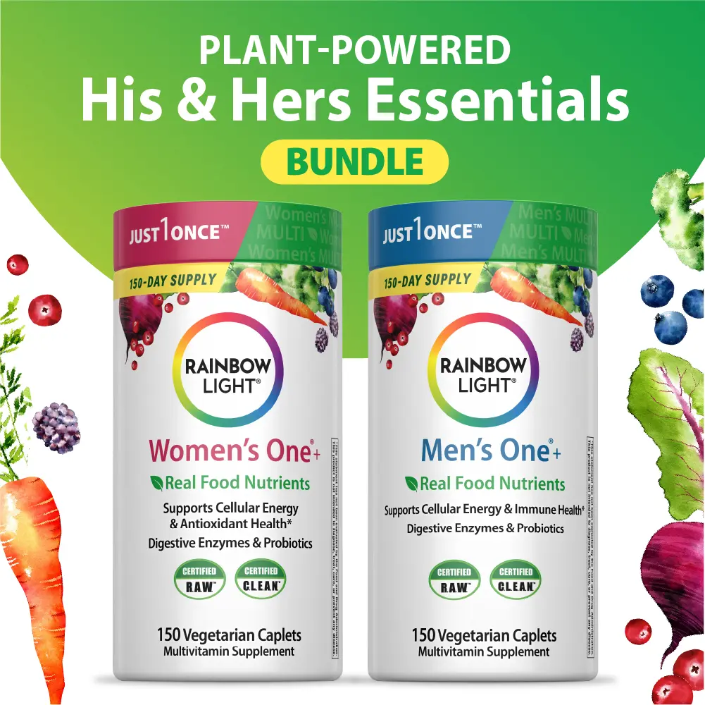 His & Hers Essentials Bundle - Rainbow Light Women’s Multivitamin & Rainbow Light Men’s Multivitamin - Plant Powered - Superfood & Botanical Blend -  2 Bottles