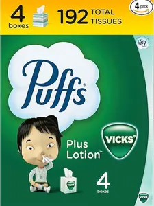 Puffs Plus Lotion with Vicks Facial Tissues, 4 Cubes, 48 Tissues per Box