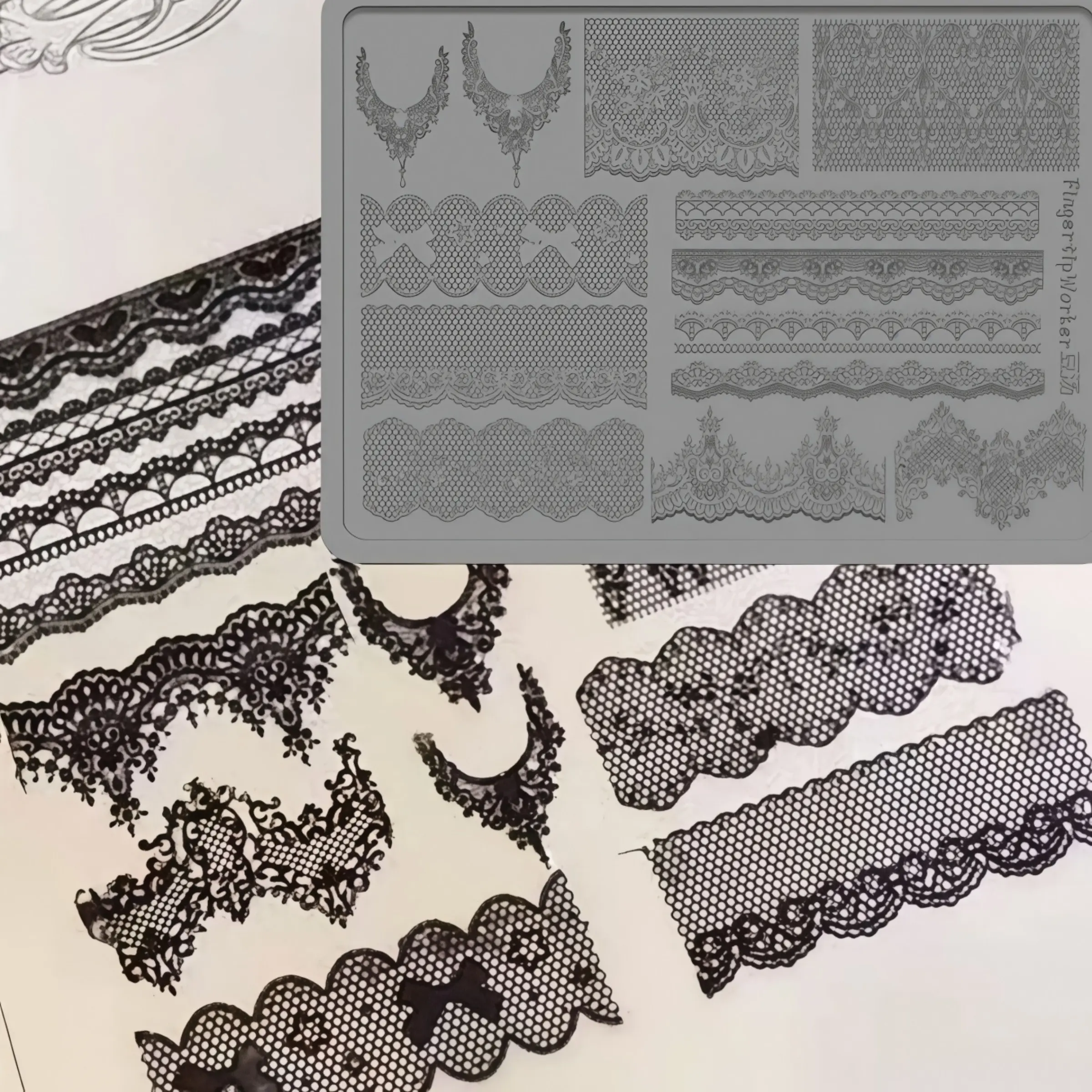 Vintage Ultra-Thin Lace Edge Silicone Mold, Transparent Nail Art Template, Stylish Grid Design, Versatile Manicure Tool, Nail Art Diy, Nail Art Tools