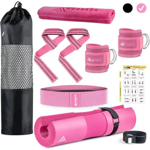 Barbell Pad Set for  Thrusts - Squat Pad for Barbell Lunges, Bench Press, with 2 Gym Ankle Straps,  Resistance Bands  Gym Accessories for Women with Carry Bag, Towel