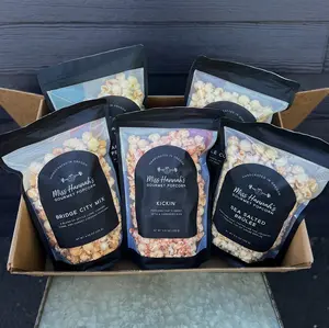 Miss Hannah's Gourmet Popcorn The Snack Staple Box - Garlic Peppercorn, Sea Salted Brûlée, Bridge City Mix, Kickin', Kettle Corn