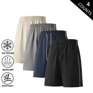 4-Pack Men’s Ice Silk Athletic Shorts – Quick-Dry, Breathable Workout Shorts for Gym, Running, and Casual Summer Wear, with Elastic Waist and Drawstring