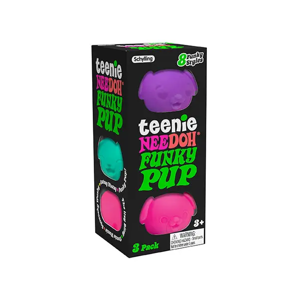 Teenie NeeDoh Funky Pups - 3 mini Groovy NeeDoh Pups -Sensory Toy with Dough Filling - Assorted colors - Ages 3 and up