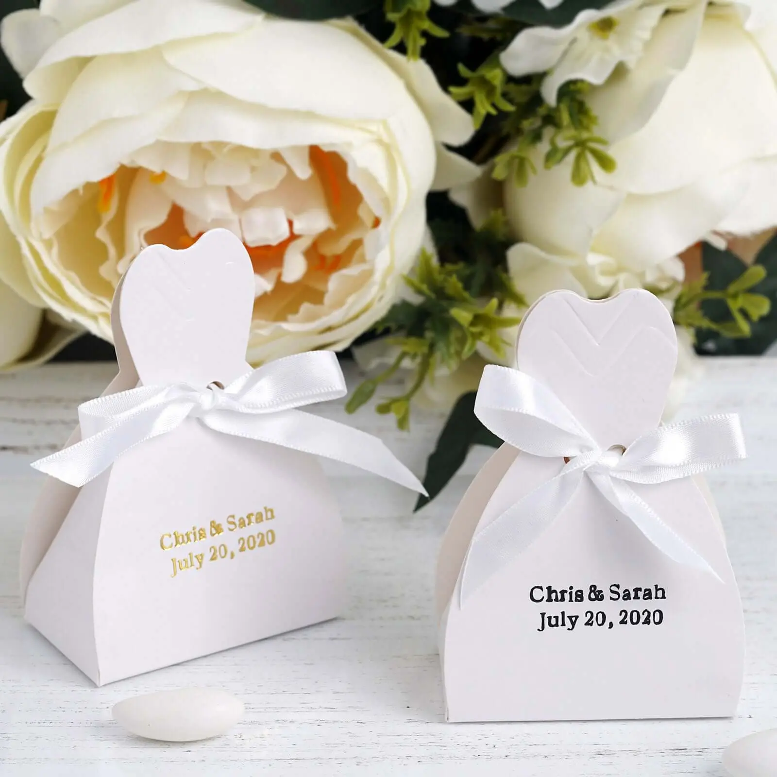 100-Pack Romantic Personalized Wedding Dress-Shaped Gift Packaging Boxes, Custom Gift Box Design for Guest Treats