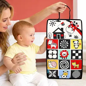 Yruizeup Baby Black White High Contrast Soft Book, Foldable Sensory Activity Panel with Handle, Early Learning Visual Stimulation Cloth Toy for Newborn Toddler, Portable Tummy Time Play Mat for Infant Development
