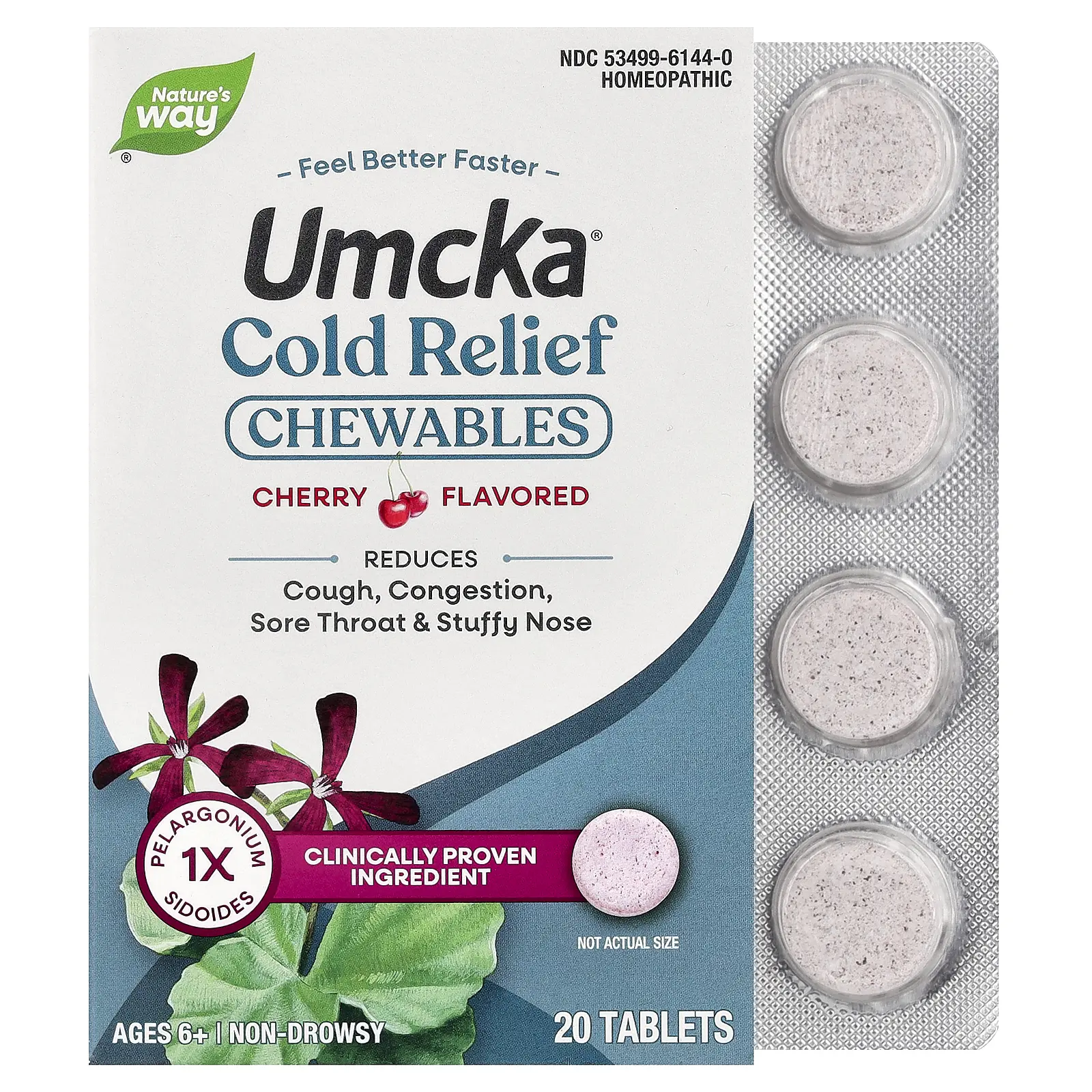 Nature's Way Umcka®, Cold Relief Chewables, Ages 6+, Cherry, 20 Tablets | HSA/FSA Eligible