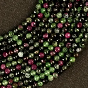 Natural Ruby Zoisite Gemstone Round Micro Faceted Beads String 15.5 Inches Long 2/3/4/6 MM for Jewelry Making and Crafting - AS & JG