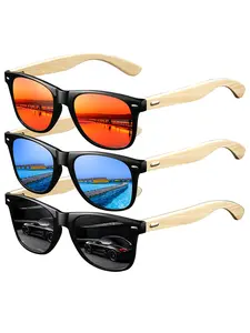 3pcs The latest trendy bamboo frame vintage square sunglasses, suitable for both men and women, available in multiple colors. Equipped with UV400 protective lenses, suitable for various occasions, luxury brand designer sunglasses.