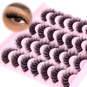 False Eyelashes Russian Strip Lashes Cat Eye Lashes Volume False Lashes D-Curly Fake Lashes zanlufly Reusable 14 Pairs Lashes Pack