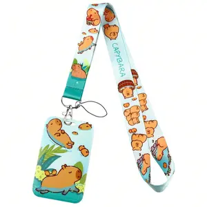 Cute Hamster/capybara Lanyard Card Holder Id Badge Holder with Hard Shell Keychain Accessory, Suitable for School ID Cards and Identification