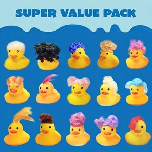 20PCS Crazy Wig Rubber Ducky Toys, Colorful Hair Mini Rubber Ducks, Floating Bathtub Toys for Toddlers, Cruise Duck Accessories, Kids Party Favors