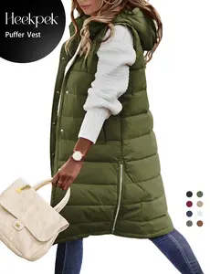 HEEKPEK Womens Puffer Vest Winter Hooded Sleeveless Zip Up Long Puffy Jacket Warm Thick Quilted Coats with Pockets Casual Basic #outdoorfun