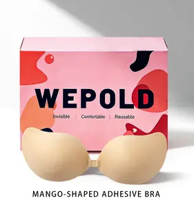 WEPOLD Mango Sticky Bra Push Up Front Closure Invisible Silicone Medical-Grade Adhesive Pain-Free Nipple Protection Non-Adhesive Center Reusable Seamless Coverage for Backless Dress Womenswear
