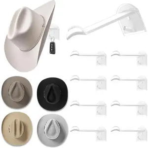 2.9 Inch Cowboy Hat Rack for Wall - 8 Pack Hat Hooks & Holder Hanger, Heavy Duty Adhesive Wall Mount, Western Room Decor for Baseball Cowboy, Sun Hats, Fedora, Wide Brim Hats (Clear)