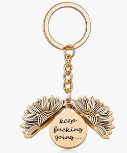 Keep Going Sunflower Keychain for Women Men Encouragement Motivational Gift for Boys Girls Birthday Christmas Gifts