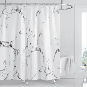 Luxury Marble Texture Polyester Shower Curtain, Thickened Material, Versatile Design, High-End Feel, Suitable for Multiple Scenarios, Bathroom Decoration Accessories, Waterproof Bathroom Curtain