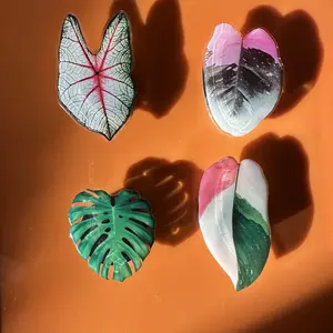 Handmade Acrylic Resin Tropical Plant Leaf cell Phone Grip Stand - Foldable, Retractable & Portable