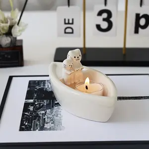 Cartoon Cat Candle Holder Cat Tea Light Candle Holder Office Home Desktop Decorative Ornaments Cute Candlestick, Compact Gypsum Decorative 5
