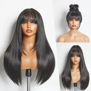 【Blend】 LIVE Frodio Veralux™ Blend Human Hair Glueless Straight Layered Cut Wig with Bangs Curtain Bang Wig with Realistic Scalp