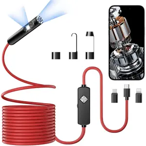 Endoscope with Light, 1920P HD Borescope with 8 LED Lights, 32.8FT Semi-Rigid Snake Camera, IP67 Waterproof Inspection Tool for iPhone & Android - Dual Lens (Red)