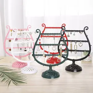 Wine Glass Style Earring and Necklace Display Stand, Vintage Jewelry Organizer Box, Durable Plastic Material for Elegant Storage