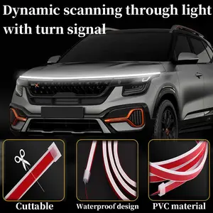 71'' Dynamic LED Hood Light Strip, Flowing Scan Start-Up Light, White Flexible DRL Strip, Waterproof 12V Universal for Car SUV Truck