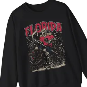 Florida Hockey Skeleton Graphic Sweatshirt Vintage Panthers Crewneck, Vintage Graphic Tee, Unisex Cotton T-Shirt, Trendy Gift T-Shirt, Top Menswear Streetwear Womenswear