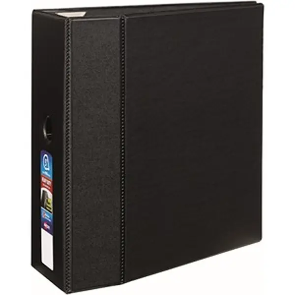 Avery AVE79986 5 in. Polypropylene 1-Touch Ring EZD Black 3-Ring Binder - Deep Texture Film, DuraEdge Feature, DuraHinge Design, Smoother Finish, High-Quality Look, Resists Tearing, Wide Binder Panels for Classroom Notes, Everyday Referencing