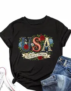 USA 250th Anniversary Shirt - Fourth of July Patriotic Tee, Vintage Floral American Flag Top, Independence Day