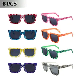 8 Pcs Pixel Style Mosaic Sunglasses, Unisex Funny Party Glasses, Multi-Color Block Theme, Halloween, Birthday, Cosplay, Photo Props