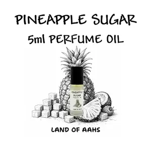 PINEAPPLE SUGAR 5ml Perfume Oil - Roll On Rollerball Fragrance Caramelized Pineapple Raspberry Tropical Apple, Coconut, Vanilla Almond Praline, Tonka Bean Musk Heliotrope, Summer Spring Foodie Gourmand Scent