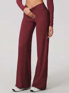 Women's High Waist Straight Leg Pants, Loose Soft Yoga Wide Leggings, Pilates Running Fitness High Waist Straight Leg Pants, Solid Color Leggings