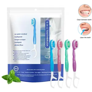 Each set contains 26 pieces. Portable disposable bead toothbrush with fresh and soft bristles and dental floss. A separately packaged travel toothbrush with a soft brush head and dental floss.