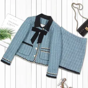 Light luxury socialite college style high-end lapel bow women's top jacket A-line short skirt set
