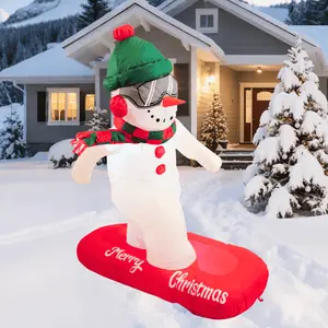PTS 4FT Christmas Inflatable Snowman with Ski Outdoor Decoration LED Lights Waterproof Quick Inflation Durable Materials Memorable Fun Design Perfect for Indoor & Outdoor Use - Set