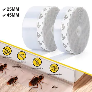 16FT Silicone Seal Strip, Weatherproof Soundproof Self Adhesive Door Strip Bottom,   Doors Windows and Shower Glass Gaps (Transparent,25mm/45mm)