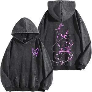 Shinobu Demon Slayer Washed Hoodie, Anime Graphic Tee, Oversized Collector Streetwear Shirt, Vintage Manga Fan Apparel
