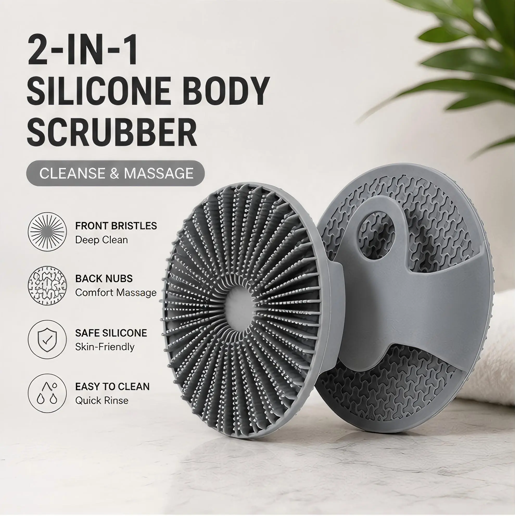 Body Scrubber, Antimicrobial Silicone Body Scrubber, Exfoliating for Sensitive Skin, Bath & Shower Body Brush, Shower Accessories
