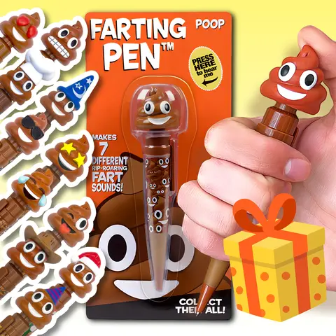 Kamhi World Farting Poop Pen - 7 Different Fart Sounds, Sunglasses, Heart Eyes/Poop Faces Themed Toy, 9 Inches Tall, LR Battery, Office Prank Quirky Gift for 6-8 Years & 10-12 Boys, Birthday Present (1 Pen Included)