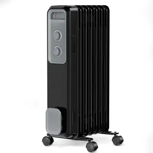 Oil Filled Radiator Heater, 1500W Electric Portable Heaters for Indoor Use, Knob Control, 24H Timer, Overheat & Tip-Over Protection, Remote Control, Adjustable Temperature,Office&bedroom heating，Black&Deep Grey