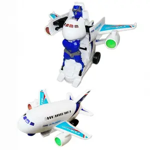 2-in-1 Electric Transforming Airplane Robot with Music LED Lights Spray Effect Auto-Transforming Robot 9.84" Passenger Plane Model Kids Tech Toy Christmas  Birthday Gift Idea Omnidirectional Rotation Automatic Obstacle Avoidance toys for toddlers