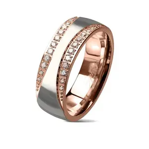 Men's Cz Rose Gold Plated Stainless Steel Wedding Band Engagement Rings Jewelry