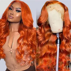 gk 26-Inch 13X6 Orange Ginger HD Invisible Lace Front, 180 High Density Brazilian Body Wave Colored Virgin Human Hair for Black Women