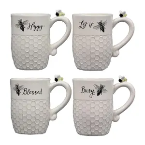 Young's Inc. Set of 4 Honeycomb Bee Mugs