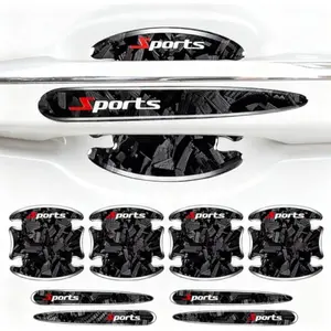 8PCS Car Door Handle Scratch Protectors, 3D Patterned Carbon Fiber-MarkingAnti Scratch,Universal for Most Cars (Black)