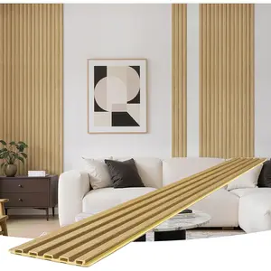 WPC Slat Wall Paneling, 8-Pack   Wall Panels for Interior Wall Decor, TV Background, Living Room, 94.5 x 6 in (Oak)